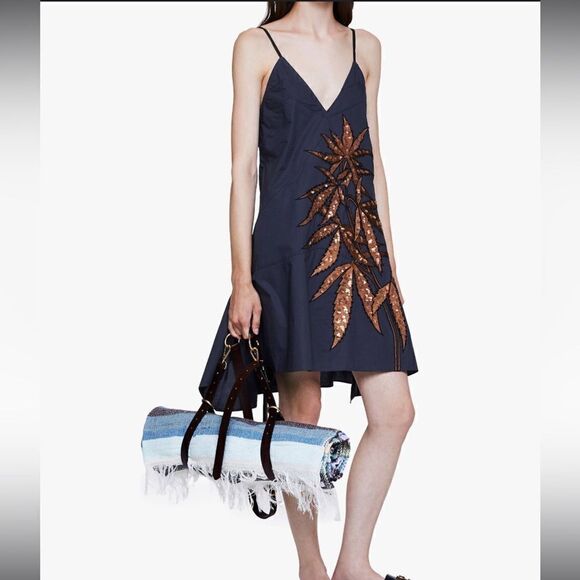 NWT Dorothee Schumacher POPLIN FANTASY FOLIAGE CAMISOLE DRESS IN Blue Size 1/ XS